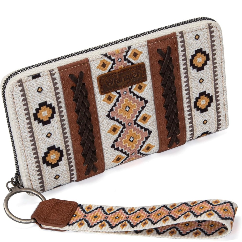 Wrangler Brown and Cream Wallet with Geometric Design